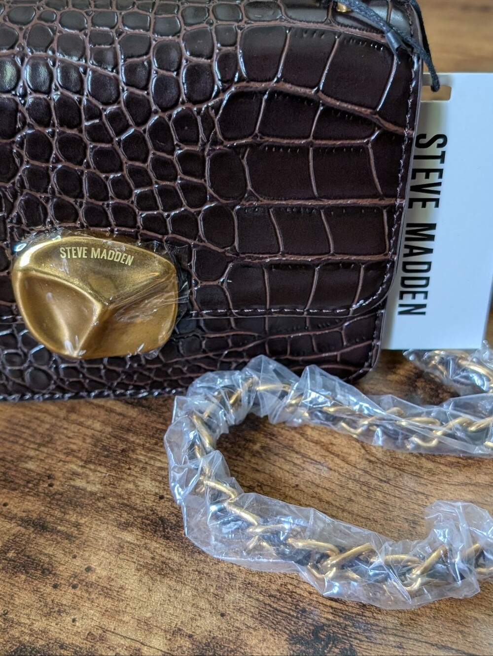 NWT Steve Madden Brown Croc-Embossed Chain Crossbody Bag